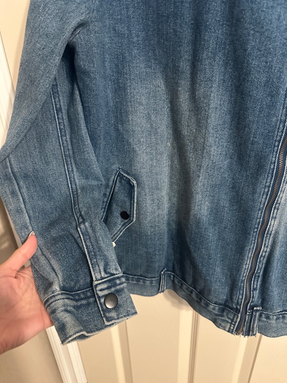 Gypsy Warrior Asymmetrical Full-Zip Denim Jean Jacket, Medium Blue Wash, Sz XL - Picture 4 of 16
